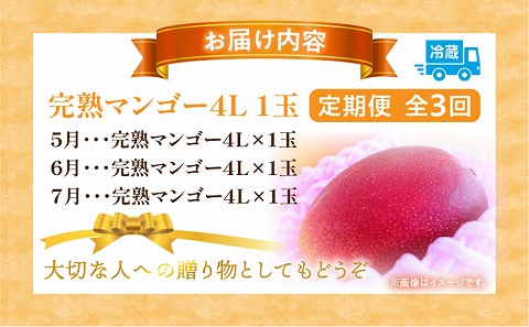 《2026年発送先行予約》【数量・期間限定】完熟マンゴー4L1玉定期便　全3回 マンゴー フルーツ 果物 定期便