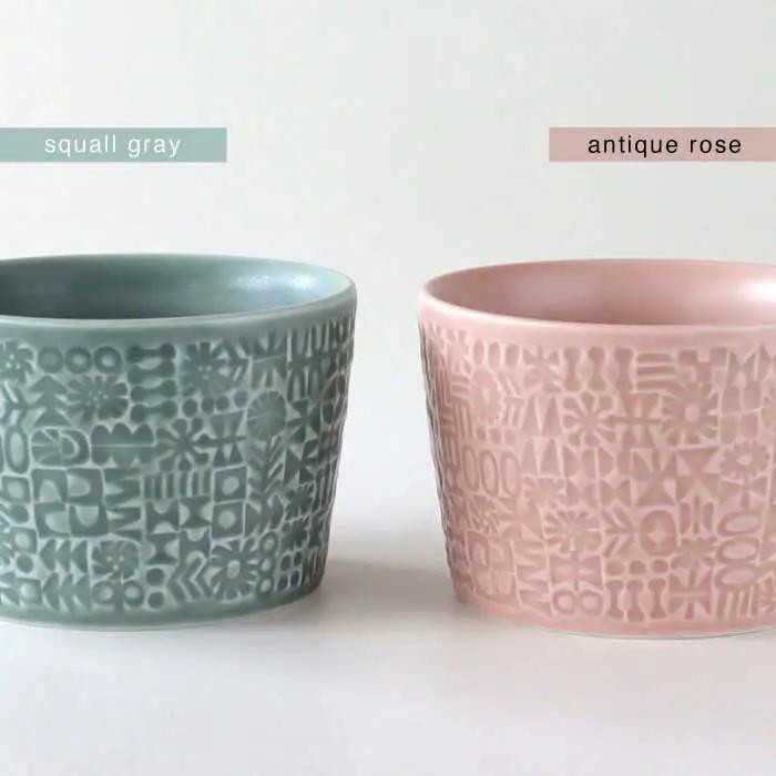 【波佐見焼】PATTERNED MUG ペア2色セット  squall gray＋antique rose 【BIRDS’ WORDS】[CF080]