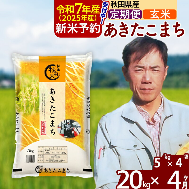 【ふるさと納税】※令和7年産 新米予約※《定期便4ヶ月》秋田県産 あきたこまち 20kg【玄米】(5kg) 2025年産 お届け周期調整可能 隔月に調整OK お米 みそらファーム