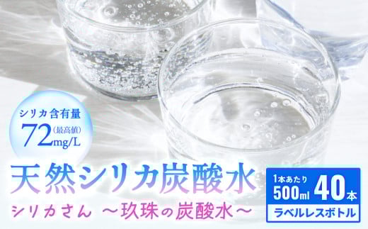 天然シリカ炭酸水 500ml × 40本 【シリカさん～玖珠の炭酸水～】　天然水 炭酸水 スパークリングウォーター シリカ 軟水 健康 ミネラル 飲料水 備蓄 防災 健康 九州 採水 吸収率 高い 安全 含有量72mg 硬度43.1 備蓄 防災 含有量 吸収率 継続 効率 天然 シリカ成分