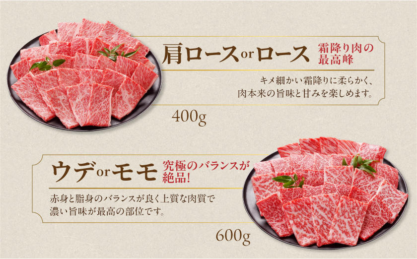 畜産農家応援! 宮崎牛焼肉2種1kgセット(霜降り400g 赤身600g)_19-N2-002-1kg-S4A6