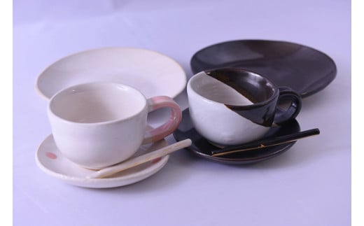 【悠工房】手作り 食器 陶器 コーヒーカップ ソーサー ケーキ皿 おうち時間 贈り物 贈答 福祉施設製品 SDGs ギフト プレゼント らくらく窯 陶器セット 熊本 阿蘇 小国郷 小国町