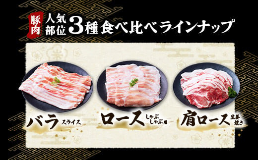 【3ヶ月定期便】豚肉 いもこ豚 人気部位3種 食べ比べセット 900g（300g×3パック）×３回 総合計2.7kg