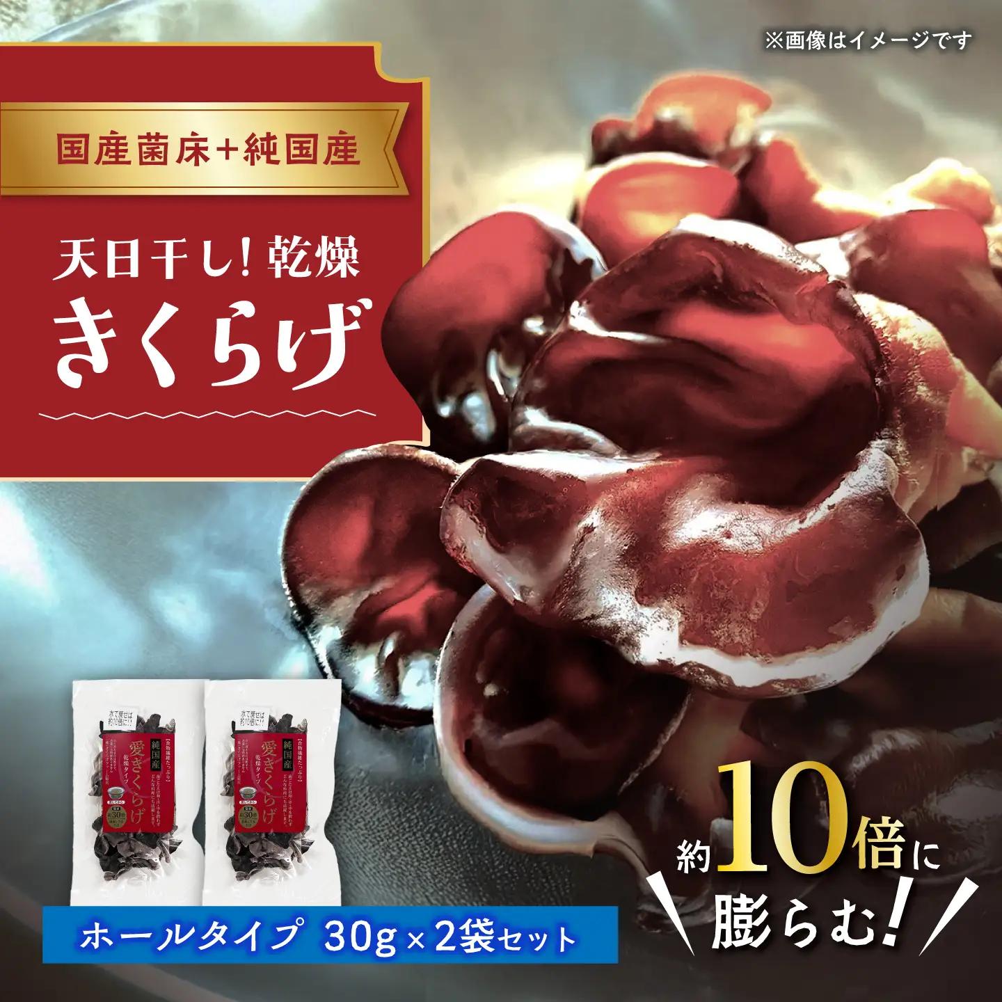 愛きくらげ 乾燥（ホール30g×2袋）/ 国産 乾燥 健康 / 稲沢市 / きくらげファーム稲沢[BMAU004]