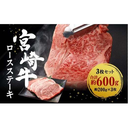 【宮崎牛】ステーキ ロース 600g (200g×3P) 真空パック 冷凍