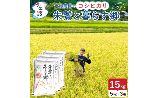 佐渡島産コシヒカリ「朱鷺と暮らす郷」無洗米15kg(5kg×3袋）土屋農園 令和7年産 特別栽培米
