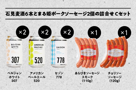 石見麦酒3種6本とまる姫ポークソーセージ2個の詰合せ Cセット【配送不可：離島】【IB-3】｜送料無料 国産 ビール 麦酒 地ビール クラフトビール 瓶ビール まる姫ポーク ウインナー チョリソー ソ
