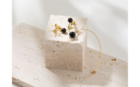 輪島でうまれた うるしのアクセサリーセット【イヤリング&ブレスレット】しっこく（黒） wa110-032