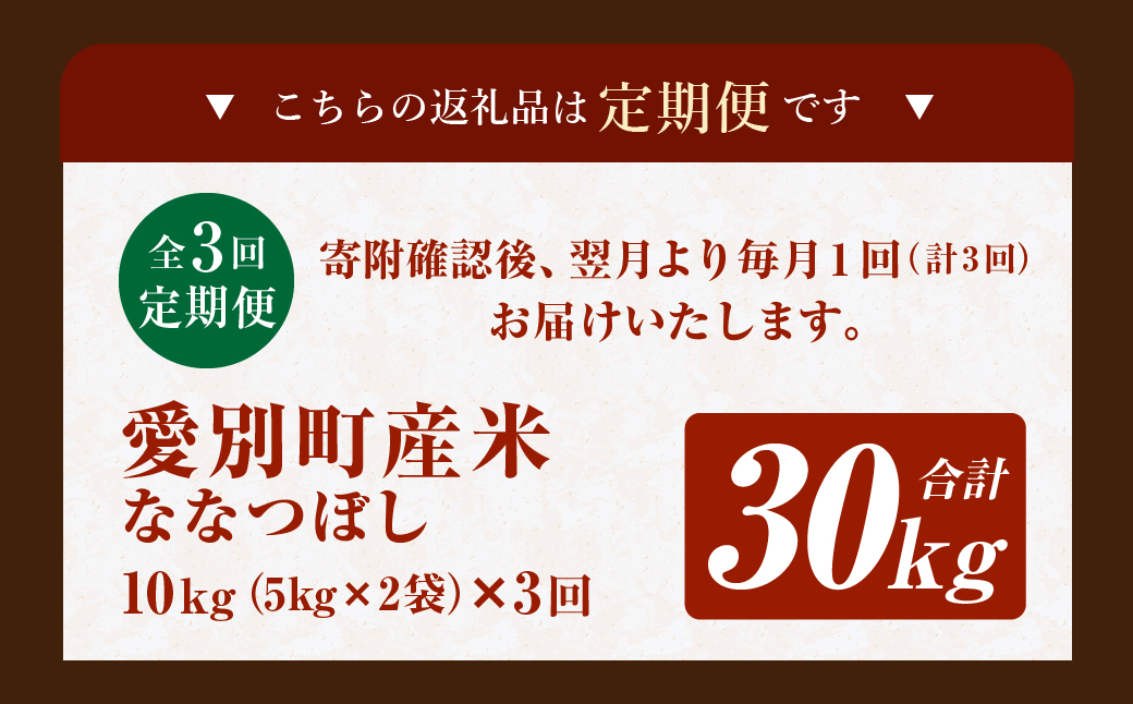 愛別町産米（ななつぼし5kg×2袋）3ヶ月定期配送【A12301】