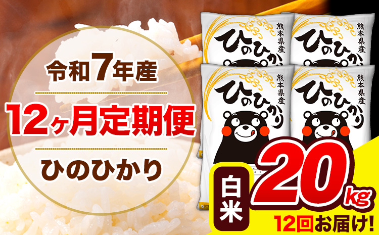 令和7年産 ひのひかり【12ヶ月定期便】白米  20kg (5kg×4袋) 計12回お届け 《お申込み翌月から出荷》 熊本県産 白米 精米 ひの 米 こめ お米 熊本県 長洲町---hn7tei_486000_20kg_mo12_ng_h---