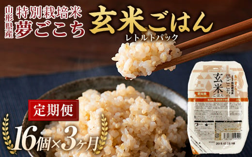 《定期便3回》 特別栽培米 夢ごこち レトルトパック 【玄米ごはん】 160g×16個×3か月 『(株)黒澤ファーム』 山形県 南陽市 [1709]