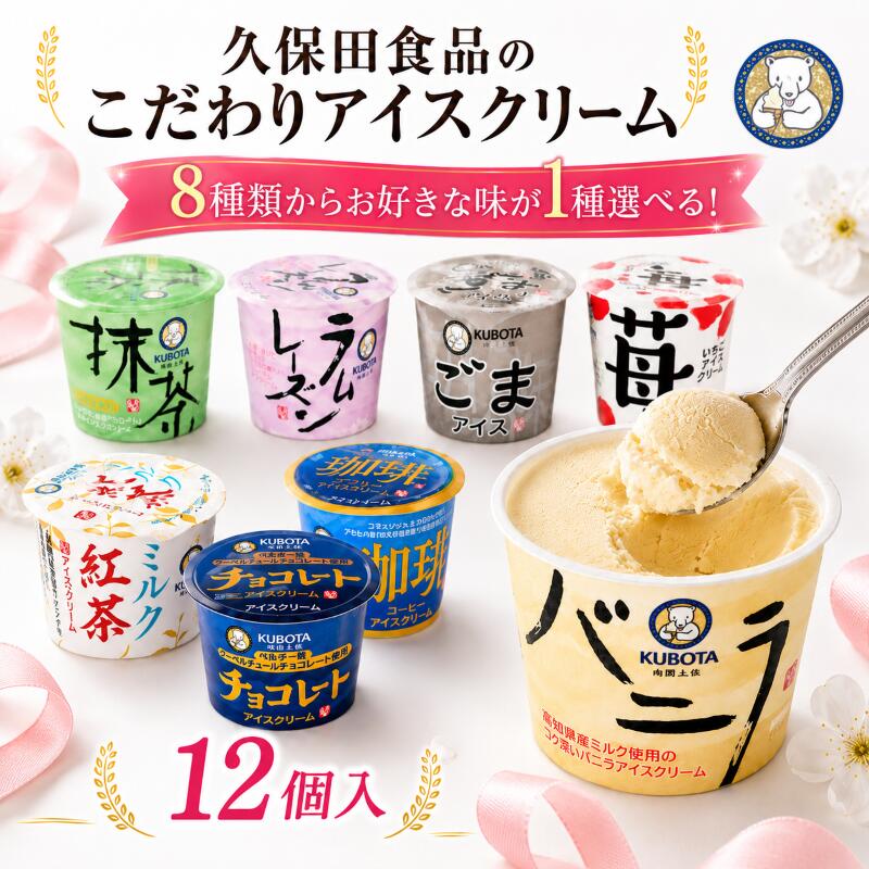 【ふるさと納税】 8種類から1種選べる！ 久保田食品 アイスクリーム110ml(100ml)✕12個 バニラ 抹茶 ラムレーズン ごま 苺 ミルク紅茶 チョコレート コーヒー 無添加 デザート スイーツ ミニカップ 濃厚 国産苺 バニラビーンズ ベルギーチョコ 黒胡麻 ギフト 高知県 南国市