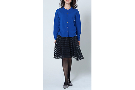 日本製 カシミヤ100% レディース クルーカーディガン ブルー 2Lサイズ [2572]