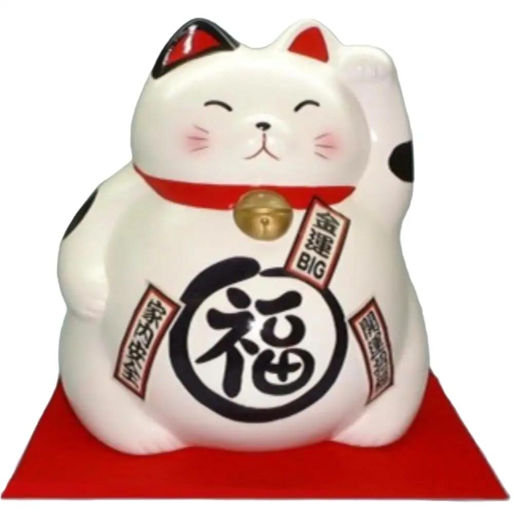 ジャンボ貯金箱　丸福猫　敷布付　白色　②
