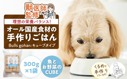 ペットフード 無添加ドッグフード・ブルズごはんCUBEタイプ 300g×1袋(魚)_CUBE型 20個入×1袋 無添加ドッグフード 1袋300g 魚 国産 手作り アレルギー ウェット 子犬 シニア犬