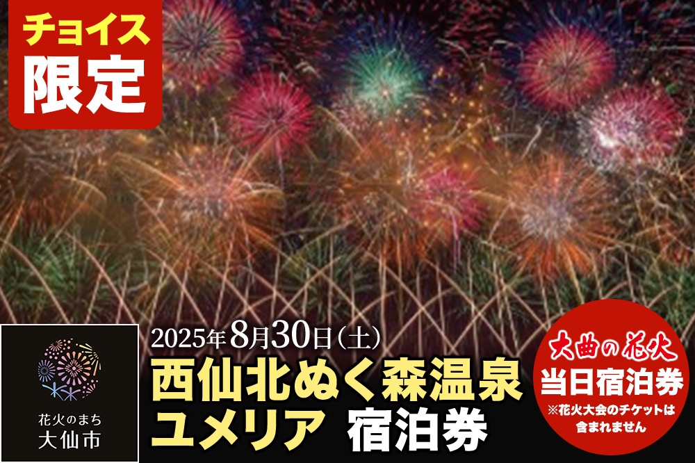 
            《チョイス限定》【西仙北ぬく森温泉ユメリア】第97回全国花火競技大会「大曲の花火」 当日宿泊券【1組限定】
          
