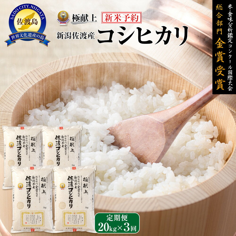 【ふるさと納税】【新米・先行予約】20kg 新潟県佐渡産コシヒカリ20kg(5kg×4)×3回「3カ月定期便」 | お米 こめ 白米 食品 人気 おすすめ 送料無料