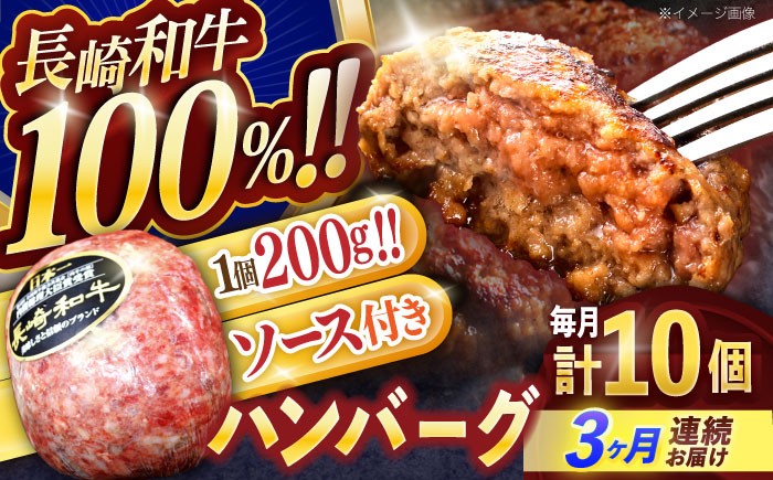 
                  【3回定期便】長崎和牛ハンバーグ 10個【株式会社 黒牛】[OCE068] / 牛肉100%ハンバーグ はんばーぐ 絶品ハンバーグ 牛肉ハンバーグ 国産牛 和牛ハンバーグ ハンバーグ用
                
