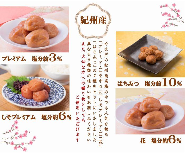 厳選 紀州南高梅 四種詰合せ 各200g×1 合計4箱 A-316
