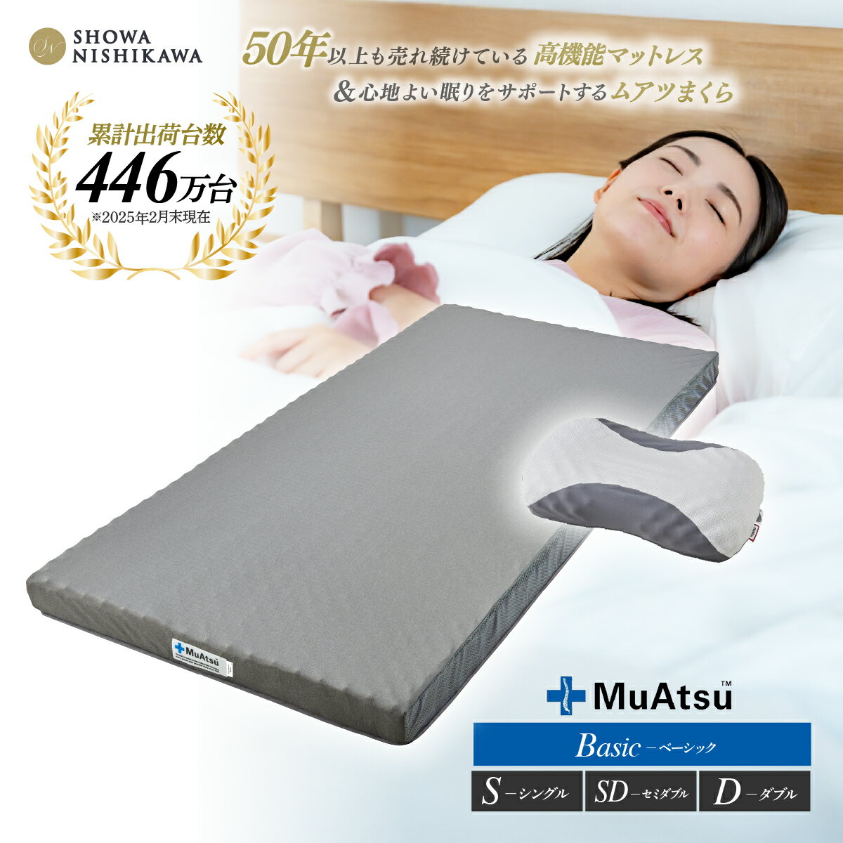 【ふるさと納税】マットレス＆まくらセット マットレス 昭和西川 選べるサイズ ムアツマットレス ベーシック シングル セミダブル ダブル ムアツまくらMP2100｜マットレス 寝具 敷布団 ベッド まくら 枕 セット 高級 負担 軽減 安定 快適 寝心地 寝返り 通気性 埼玉県 草加市