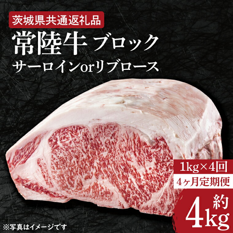 【ふるさと納税】【4ヶ月定期便】　【常陸牛】ブロック 約1kg【定期便】計4回　総量約4kg【茨城県共通返礼品】（HI-26）