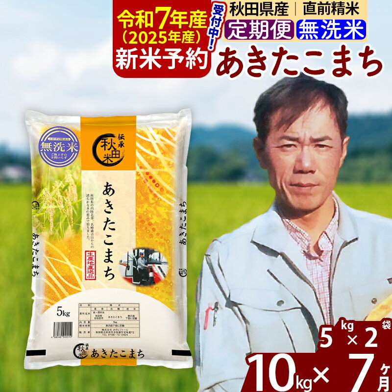 【ふるさと納税】※令和7年産 新米予約※《定期便7ヶ月》秋田県産 あきたこまち 10kg【無洗米】(5kg小分け袋) 2025年産 お届け周期調整可能 隔月に調整OK お米 みそらファーム