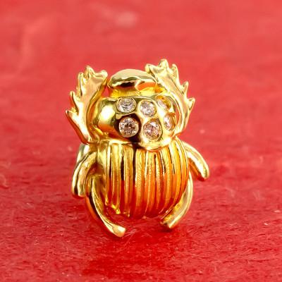 ふるさと納税 昭和町 純金 24金 ピアス ダイヤ 片耳 つけっぱなし イエローダイヤモンド スカラベ 220415101