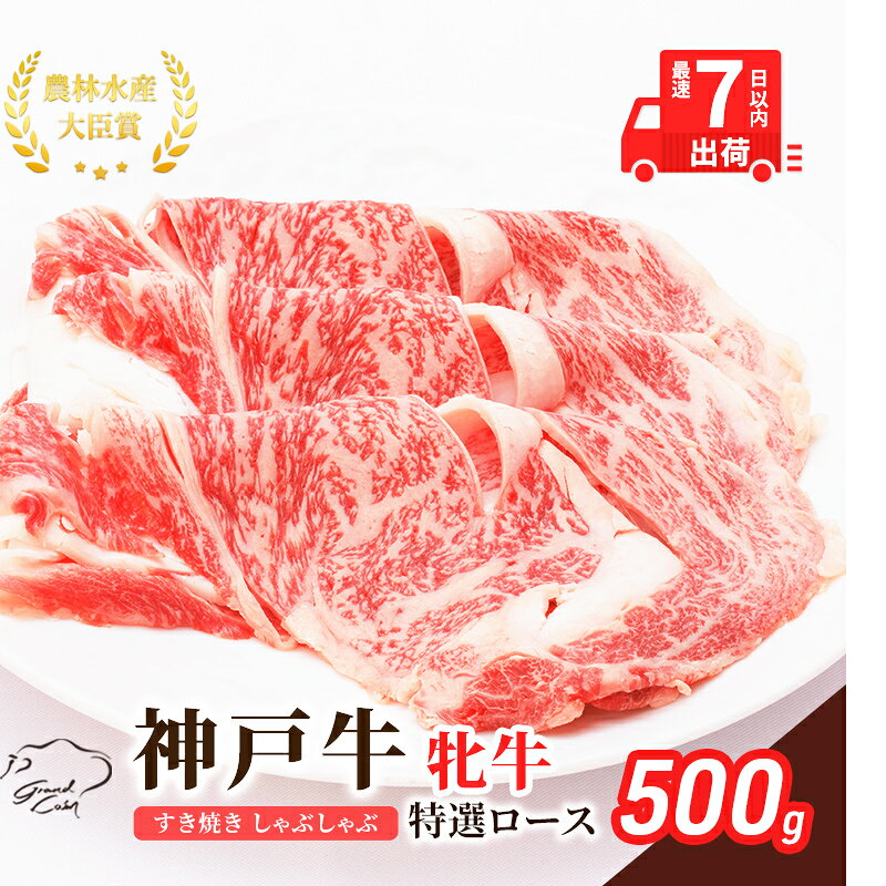 【ふるさと納税】【最短7日以内発送】 神戸ビーフ 神戸牛 牝 特選ロース 500g 川岸畜産 すき焼き しゃぶしゃぶ 焼肉 冷凍 肉 牛肉 和牛 ブランド牛 日本産 国産 兵庫県加西市 兵庫県地域資源認定品