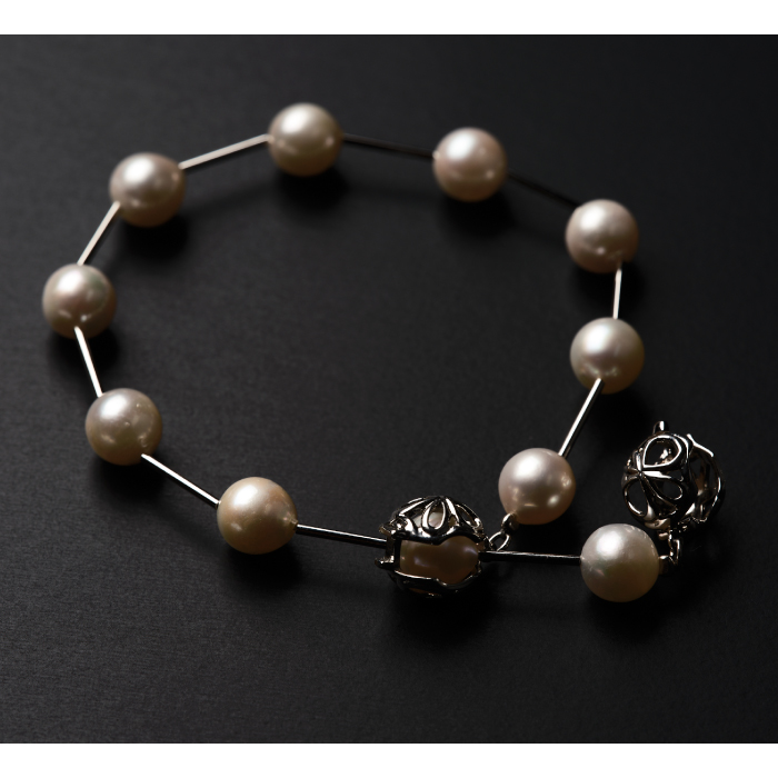 7.5-8アコヤ真珠シルバーパイプステーションブレスレット ジュエリー アクセサリー ブレスレット 真珠 パール 美穂野 佐賀市 ：C100-044_イメージ2