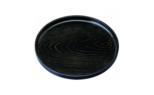 丸盆 27cm 金彩 黒ケヤキ杢 ノンスリップ ［YG439］