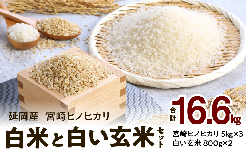 宮崎ヒノヒカリ延岡産白米と白い玄米セット合計16.6kg N0149-YD0212