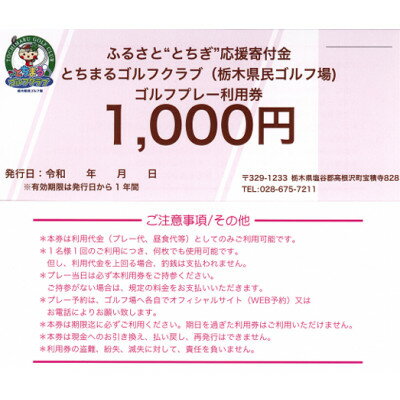 【ふるさと納税】とちまるゴルフクラブ(栃木県民ゴルフ場)ゴルフプレー利用券3,000円分(1,000円分×3枚)【1732320】