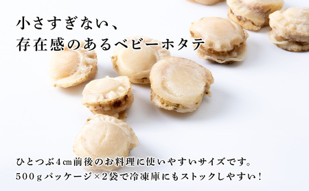北海道産 ボイルベビーホタテ 500g×2袋（合計1kg）【斎藤水産】