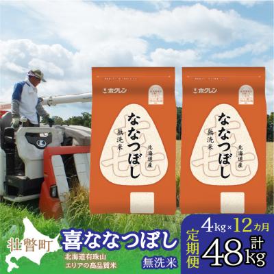 ふるさと納税 壮瞥町 【令和7年産】【1年定期配送】(無洗米4kg)ホクレン喜ななつぼし(2kg×2袋) SBTD109