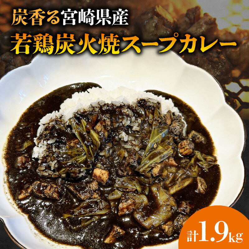 【ふるさと納税】炭香る宮崎県産若鶏炭火焼スープカレー 計1.9kg 若鶏 炭火焼 カレー スープカレー 炭火 鶏肉 肉 国産鶏 お惣菜 惣菜 料理 食品 加工食品 アウトドア キャンプ カレーライス 冷凍 冷凍食品 簡単調理 湯煎 レンジ 宮崎県 宮崎市 送料無料