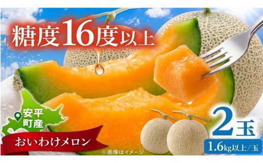 <数量・期間限定> メロン 糖度16度以上 1.6kg以上 ×2玉 3.2kg おいわけメロン 赤肉メロン スイーツ デザート 果物 国産 北海道 安平町 プレゼント 贈答 ギフト