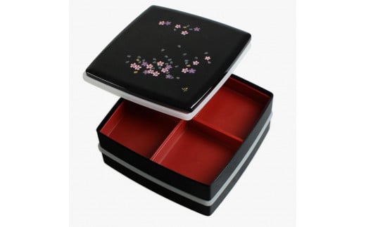 重箱 仕切り付き 重箱 オシャレ 重箱 おしゃれ 正月【24cm】二段 四角 黒 桜 シール中蓋付き