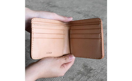 栃木レザー使用｜やわらか本革二つ折り財布｜Half wallet 02｜オリーブ｜minca（全7色）