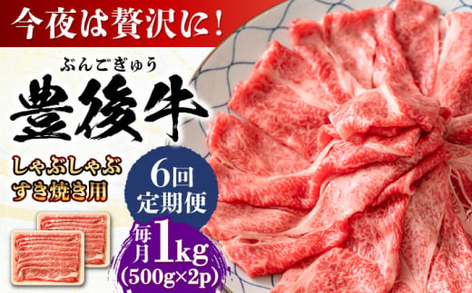 【全6回定期便】おおいた豊後牛 しゃぶしゃぶすき焼き用（肩ロース・肩バラ・モモ）1kg(500g×2) 日田市 / 株式会社MEAT PLUS　 牛 和牛 [AREI075]