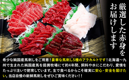 馬刺し 純国産 ウマウマ アラカルト Bセット（たてがみ） 専用醤油付き 50g ×5種 計250g 九州食肉産業