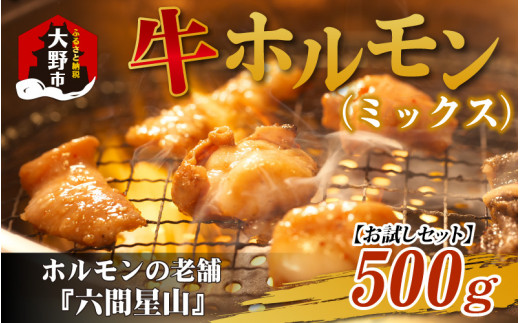 【お試しセット】ホルモンの老舗 六間星山の牛ホルモン（ミックス）（500ｇ×1袋）
