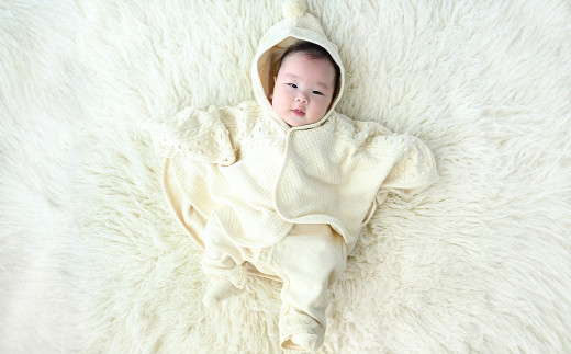 【ナチュラル】 ポップコーン マント CO-Ｗ-27| ベビー服 ベビー 赤ちゃん 羽織り ケープ 男女兼用 オーガニックコットン 日本製
