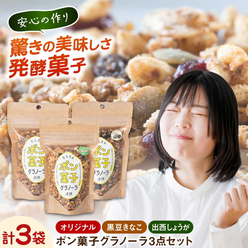 【ふるさと納税】ポン菓子グラノーラ3点セット（オリジナル・黒豆きなこ・出西しょうが）シリアル ぽん菓子 島根県雲南市/発酵菓子カヌカ[AICH001]