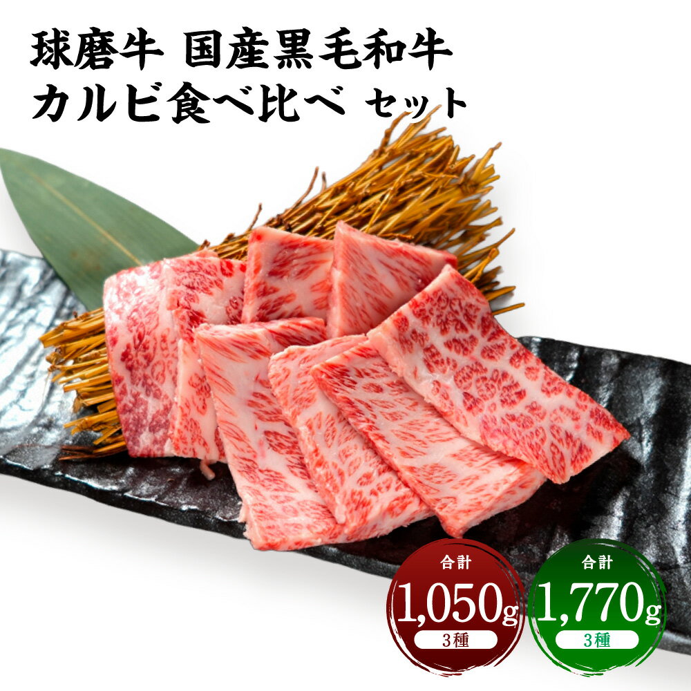 【ふるさと納税】＜選べる内容量＞球磨牛 国産黒毛和牛カルビ食べ比べセット 計1.05kg / 計1.77kg 3種セット 特選 くまもと黒毛和牛 球磨牛 カルビ 焼肉用 1050g 1,770g 熊本県産 冷凍 九州 熊本県 あさぎり町 送料無料