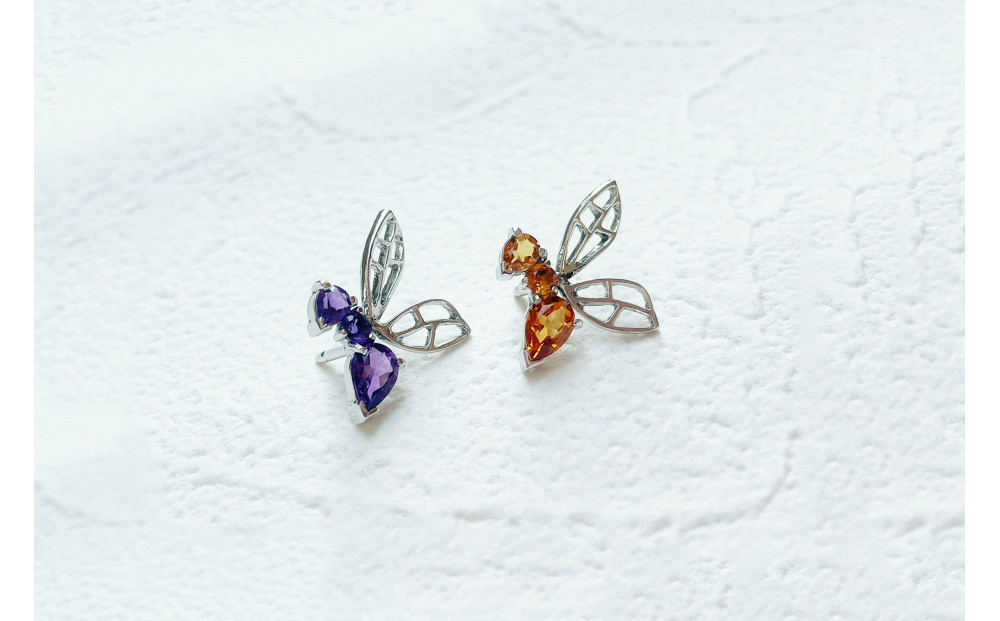 【プレゼント包装付き】ミツバチ ピンバッジ（SV /アメジスト）