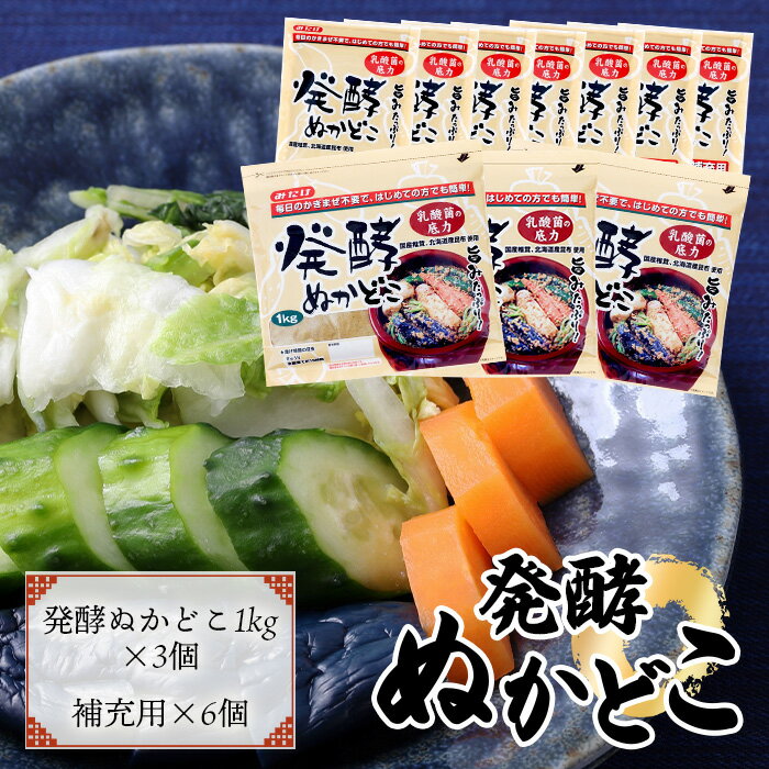 【ふるさと納税】そのまま漬けられる発酵ぬかどこ簡単スタートセット（ぬかどこ1kg×3個・補充用ぬかどこ×6個付）［No.026］／容器不要 スタンドパック 冷蔵庫で育てる 送料無料