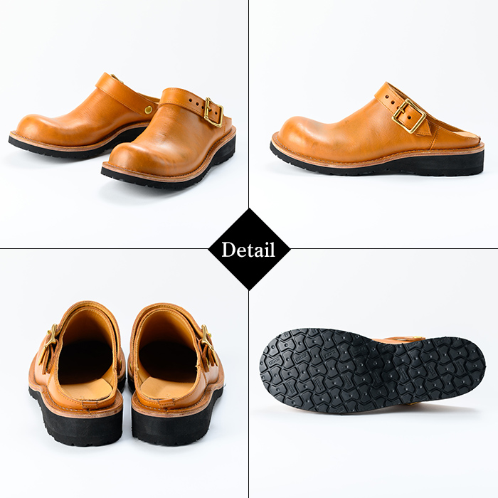 P1-039-F-230 本革ハンドメイドのレザーサンダル「おでこ靴（サボリギミ）」(レッド・23.0cm)【ヒラキヒミ。】