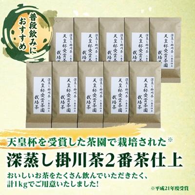 ふるさと納税 掛川市 【新茶先行受付】天皇杯受賞茶園栽培茶2番茶仕上　深蒸し掛川茶100g×10袋 |  | 01