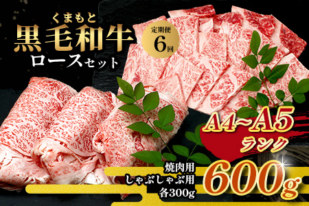 【定期便6回】A4・A5 くまもと黒毛和牛 ロース セット 計600g ( すき焼き / 焼肉 各300g )×6回 お届け 本場 熊本県 ブランド 牛 黒毛 和牛 厳選 A4以上 肉 上質 熊本県 