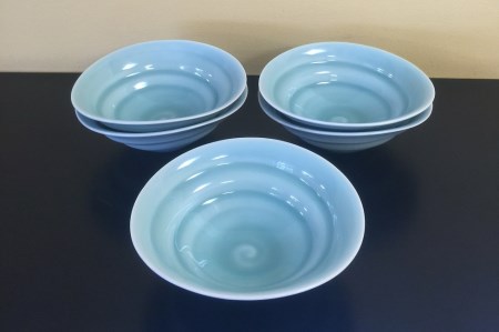 【伊万里焼】青磁うずまき小鉢 5個セット 027-H1547